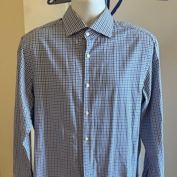 Hugo Boss Sharp Fit 16.5 16 1/2 Blue Plaid Dress Shirt 42 Men's 32/33 - Picture 1 of 11